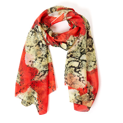 Red Snake Print Silk Scarf